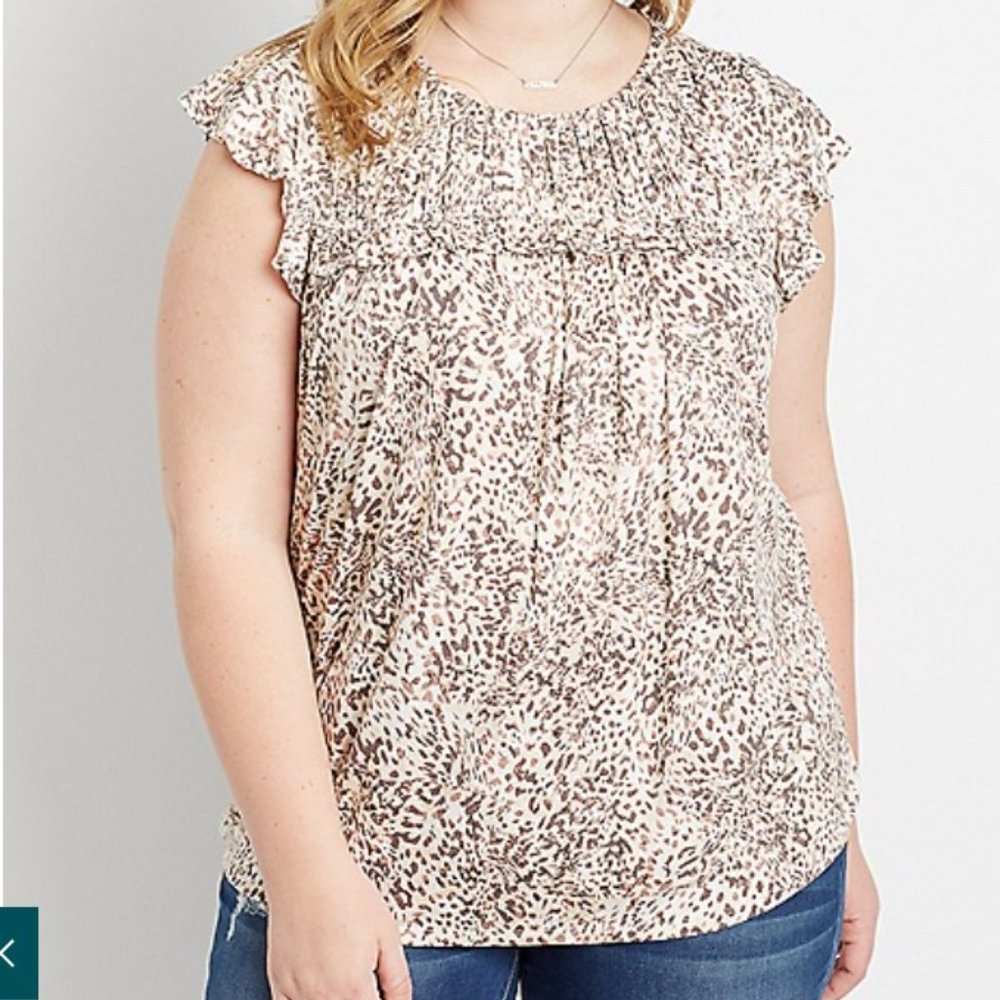 Maurice's Leopard Print Short Flutter Sleeve Top. Size 3x